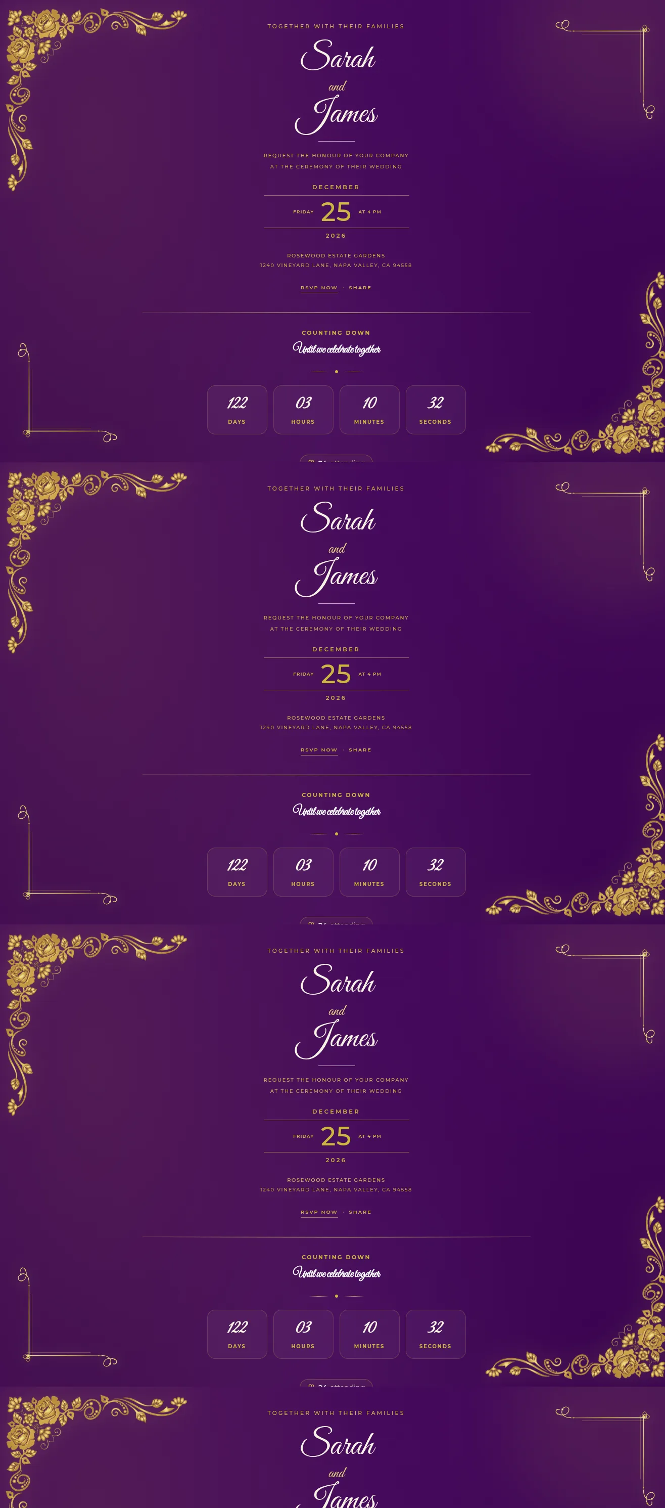 Plum Filigree invitation template preview