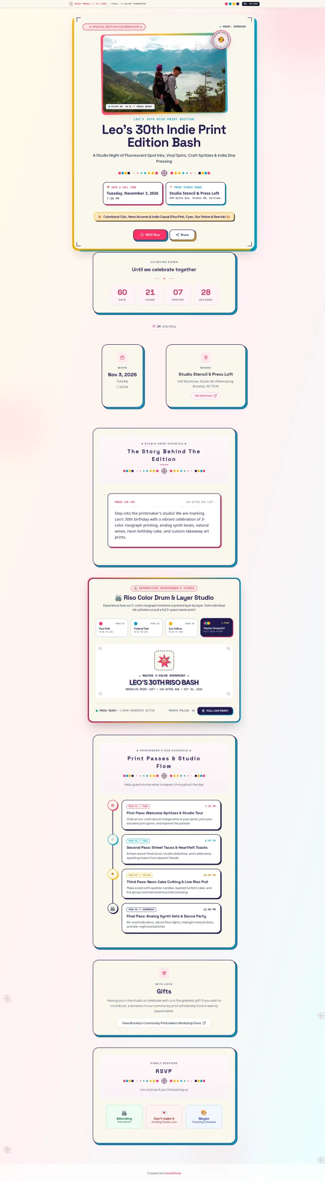 Risograph Joy invitation template preview