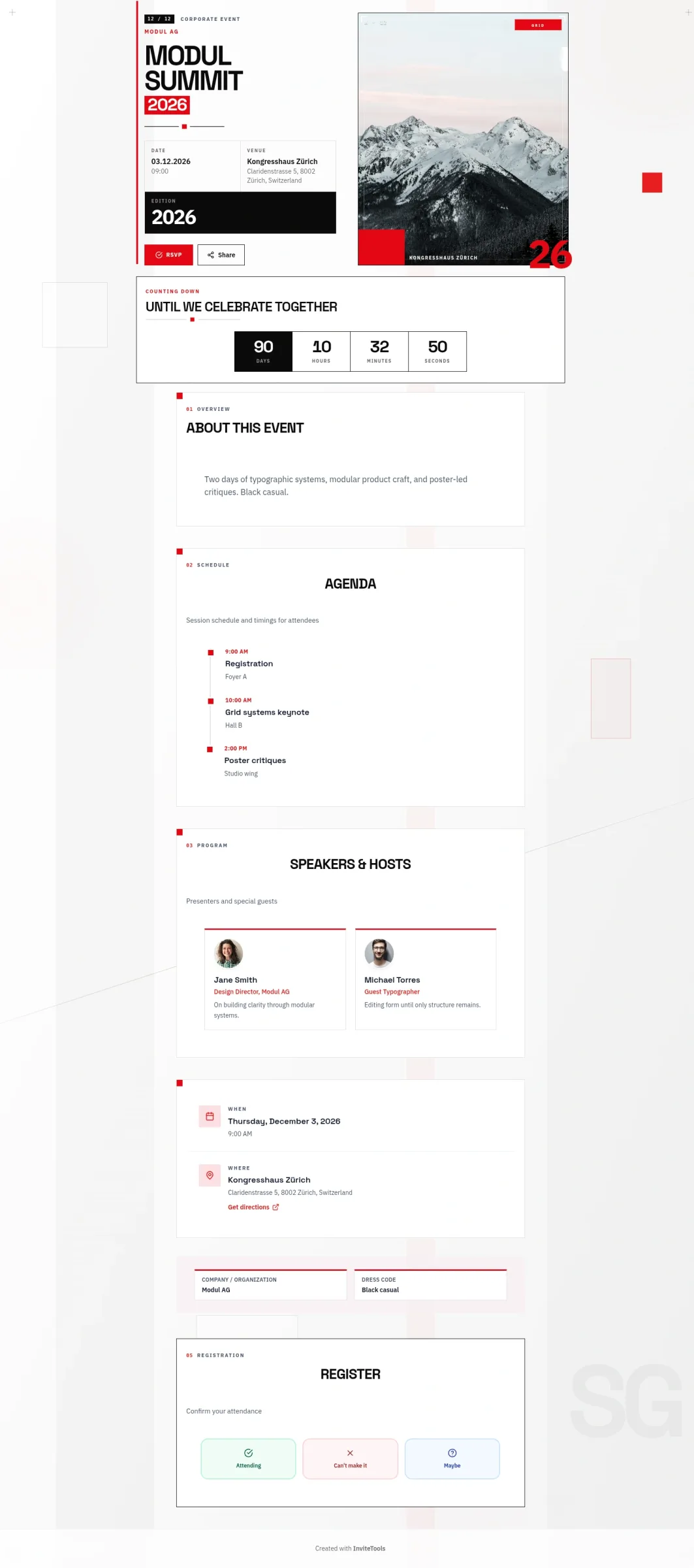 Swiss Grid invitation template preview