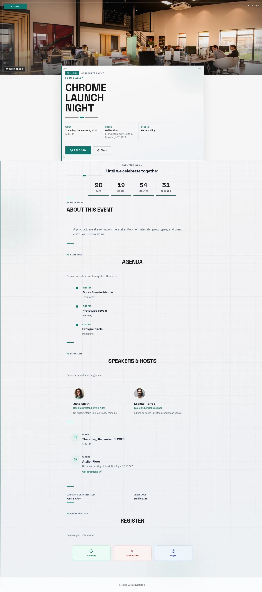 Chrome Atelier invitation template preview