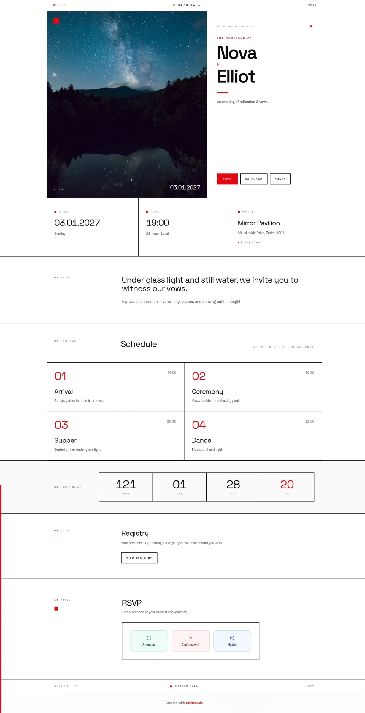 Mirror Gala invitation template preview