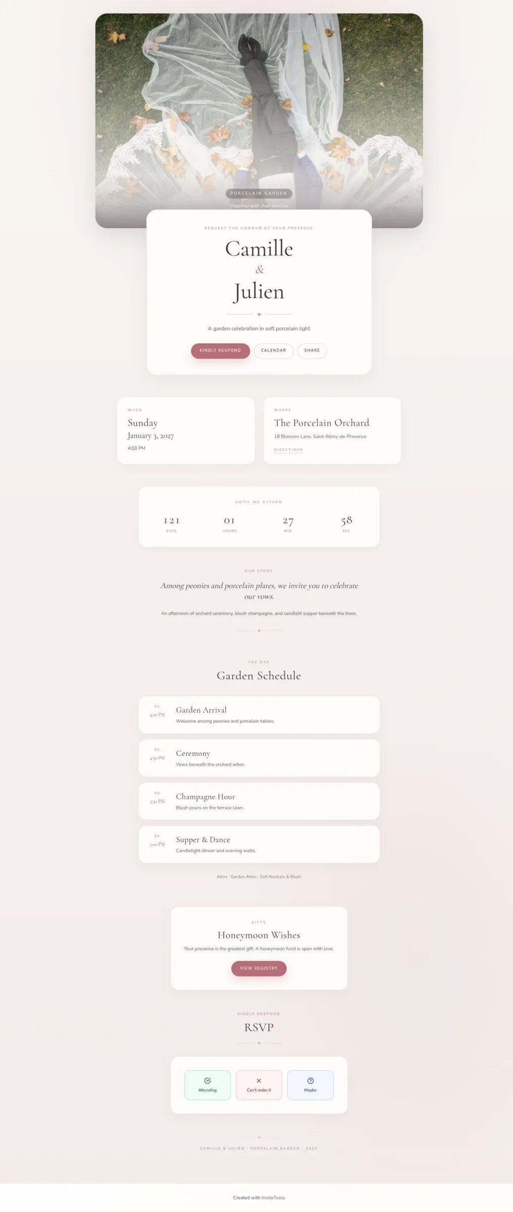Porcelain Garden invitation template preview