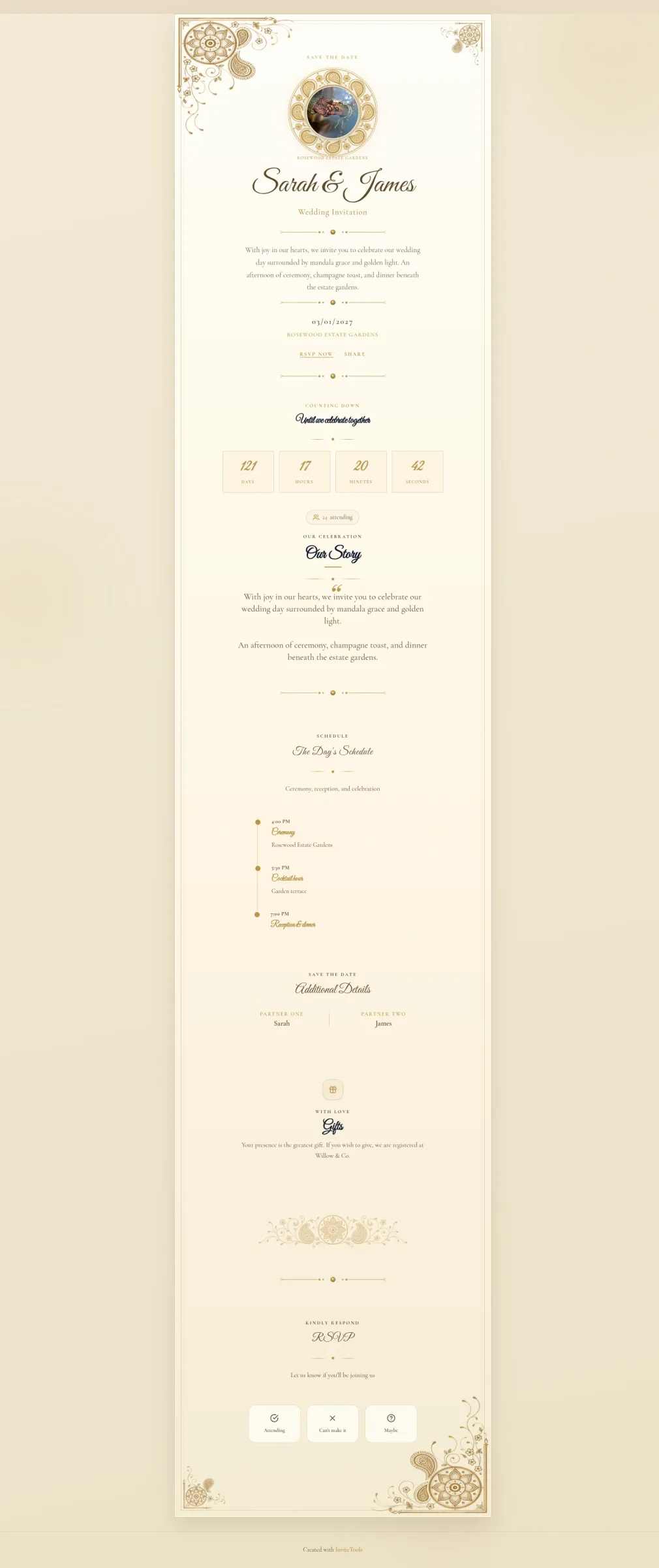 Ivory Mandala invitation template preview