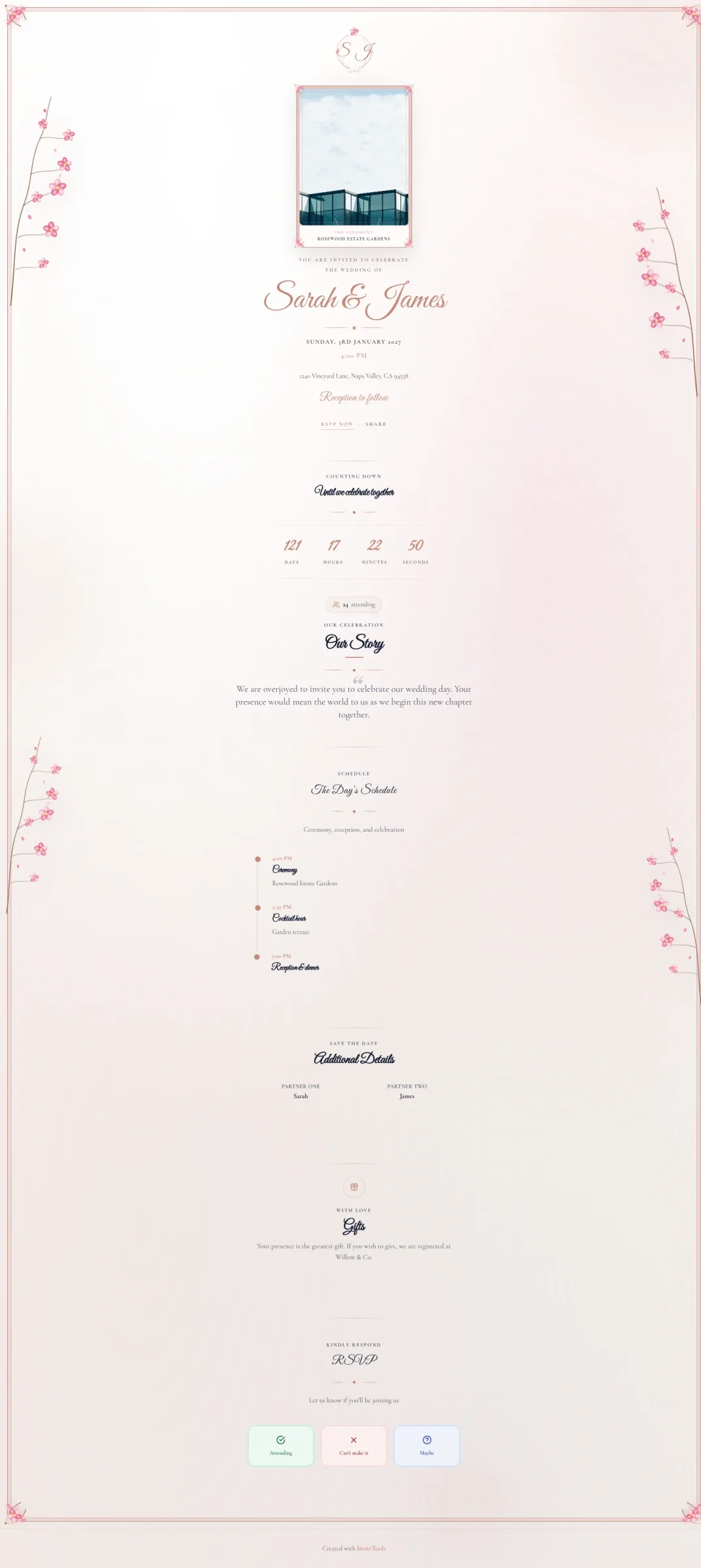 Marble Blossom invitation template preview