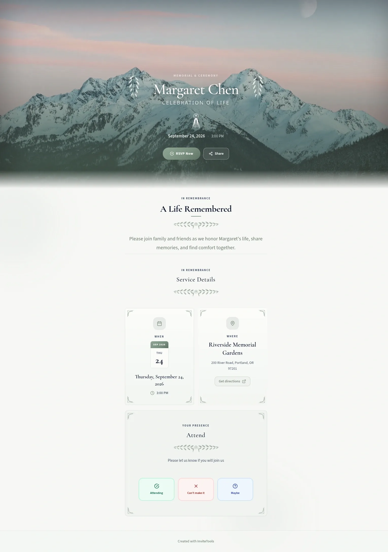 Willow Mist invitation template preview